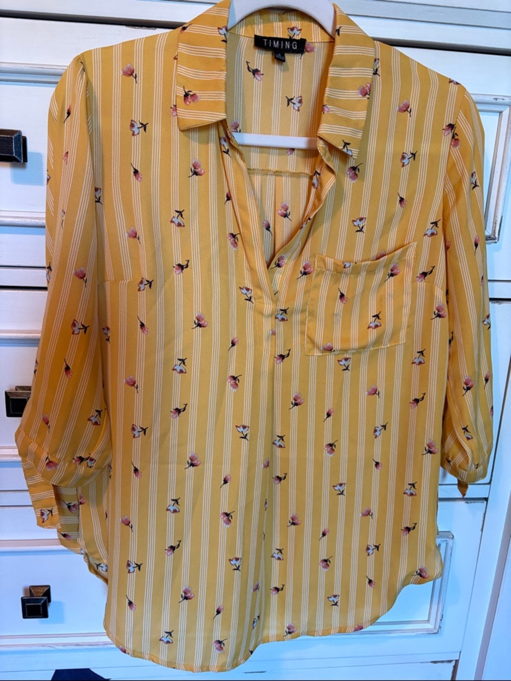 Timing Yellow Striped Floral Blouse